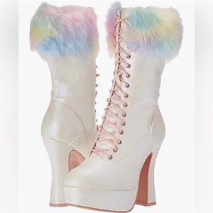 🦋B2G1🦋ELLIE SHOES 5" Chunky Heel Unicorn Lace Up Boot With Faux Fur | 557-NORA |